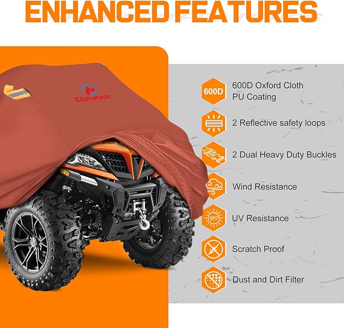 Comnova ATV Cover for 4 Wheelers - 88 Inch ATV Covers 600D Waterproof & Heavy Duty, Outdoor Four Wheeler Quad Cover All Weather Large for Polaris, Kawasaki, Arctic Cat, Honda, Yamaha and More