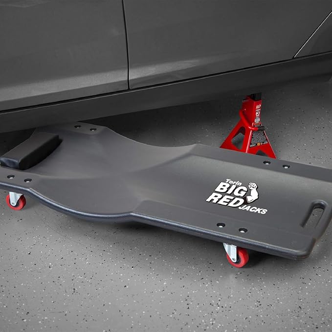 BIG RED Torin 36" Rolling Garage Creeper, Shop Creeper Blow Molded Plastic Mechanic Cart with Padded Headrest with 4 Casters, 350 LBS, Black