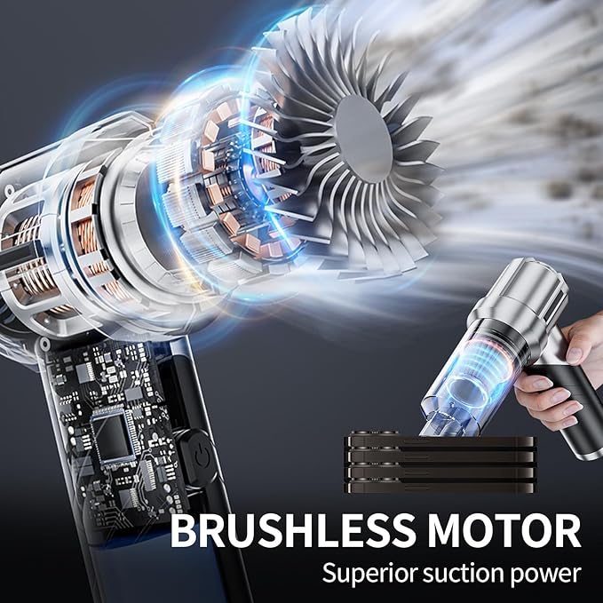 Car Vacuum,Portable & Foldable 21000PA & Air Duster, Cordless Handheld, High-Power Brushless Motor, 3-Speed Settings, 6000mAh Battery, Washable HEPA Filter for Home, Car, Office & Camping