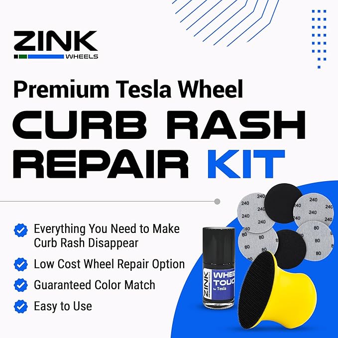Premium Tesla Wheel Curb Rash Repair Kit for Model 3 20-inch Grey Performance Warp Wheels - DIY Kit with Color-matched Touch Up Paint - Made in USA