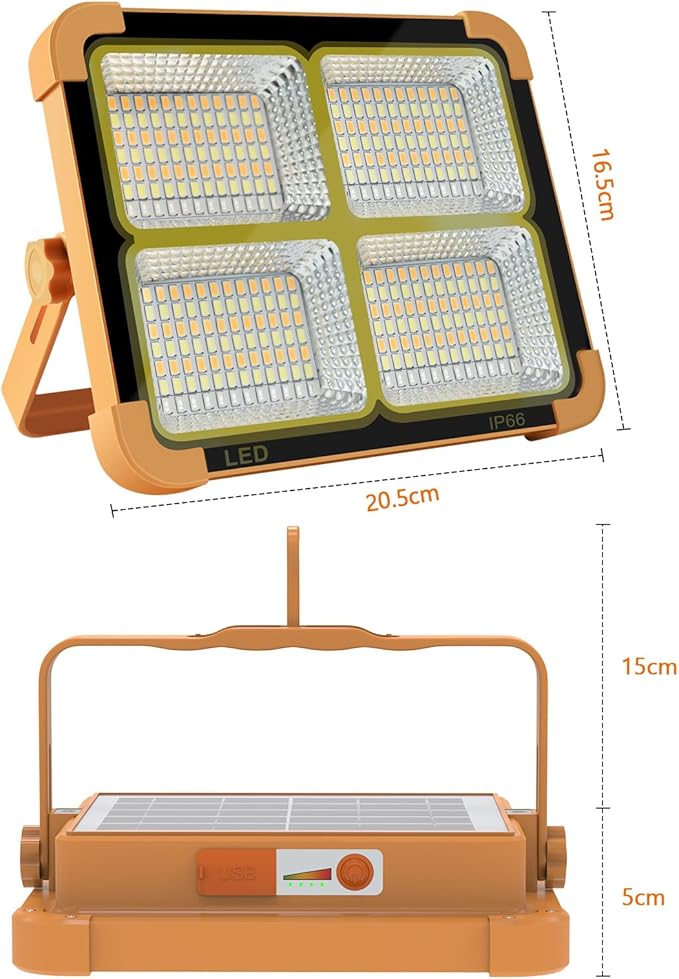 Portable LED Work Solar Light 100W 16500mAh 10000 LM with Stepless Brightness Job Site Battery Rechargeable LED Floor Light for Emergency Worklight for Hurricane (Orange(Remote))