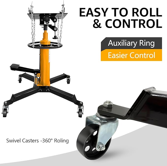 Transmission Jack 1660 lbs/ 0.75 Ton Capacity Hydraulic Telescopic Transmission Jack 34" - 68" Adjustable Height Telescoping Transmission Hydraulic with 360° Swivel Wheels Lift Hoist