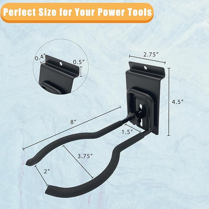 Adjustable Slatwall Hooks, Lockable Slatwall Weedeater Hanger, String Trimmer Hanger, Power Tool Hanger for slatwall Accessories, Utility Hooks for Garage Storage 8"" 2 Pcs, Black