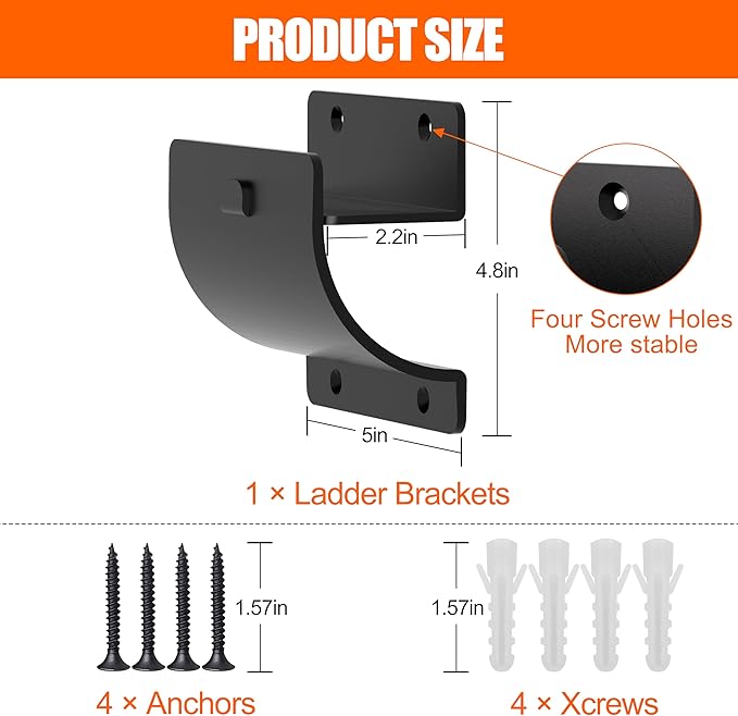 Ladder Hooks, 1 Pack Ladder Hangers for Garage Wall Wheelbarrow Hanger for Home Storage, Black