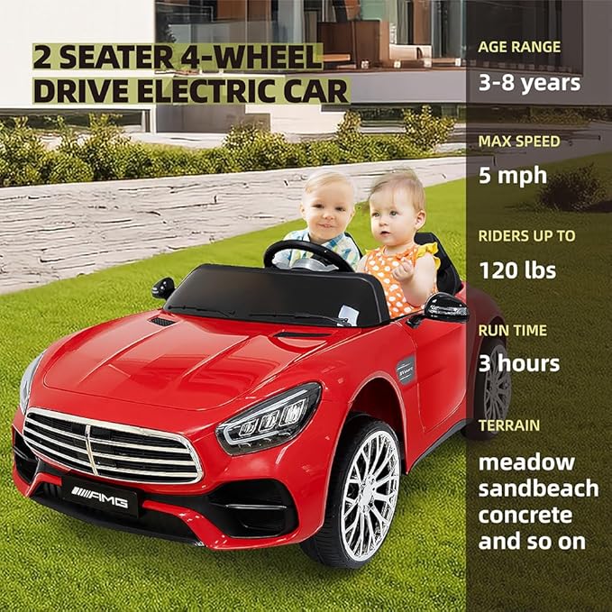 12V Ride On Car for Kids, Electric Car with Remote Control, Bluetooth Music Player for 3-8 Year Old, Red