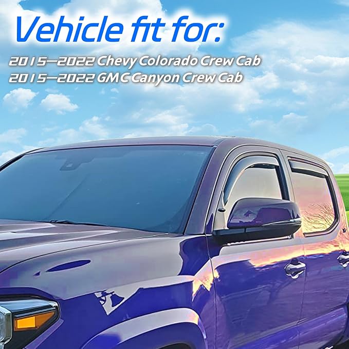 in Channel Rain Guards for 2015-2022 Chevy Colorado/GMC Canyon Crew Cab, Smoke Tinted Side Window Wind Deflectors, Vent Window Visors Shade Shield, 2016 2017 2018 2019 2020 2021