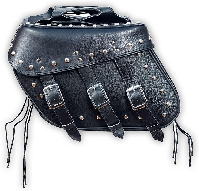 Motorcycle Saddlebags, 33L Large Capacity Saddle Bags Motorcycles, Genuine Leather Motorcycle Luggage Bag, Universal Motorcycle Throw Over Saddlebag, Black, HD-SAD551S