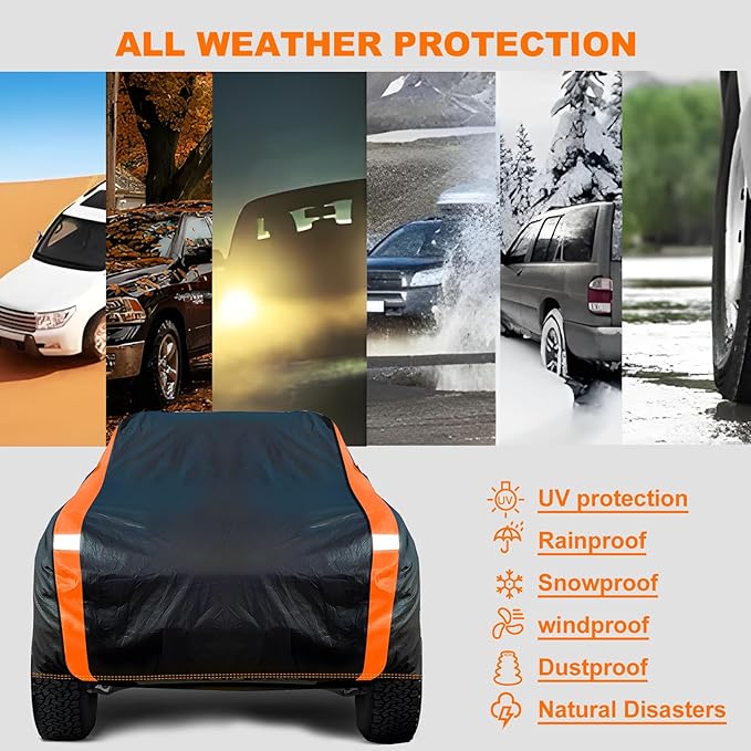 Truck Cover Heavy Duty 100% Waterproof Pickup Truck Cover All Weather Protection Rain UV Full Car Cover Fit for Ford F150 Chevy Silverado Dodge Ram 1500 Fit Length Up to 230"