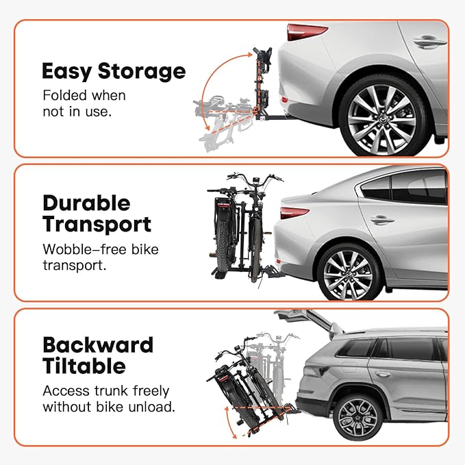 CyberRack E2 Plus EBike Rack with Ramp, 3Positions Foldable, 200 lbs Capacity Heavy Bike Rack Carrier for 2 E-Bike, Foldable Bike Racks for Tow Hitch Up to 5-in Fat Tire 2'' Receiver