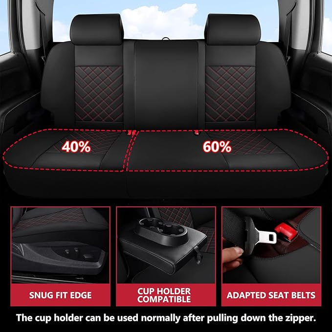 BABYBLU Chevy Chevrolet Silverado GMC Sierra Car Seat Covers Fit 2007-2023 2024 2025 1500/2500HD/3500HD (Black & Red, Full Set)