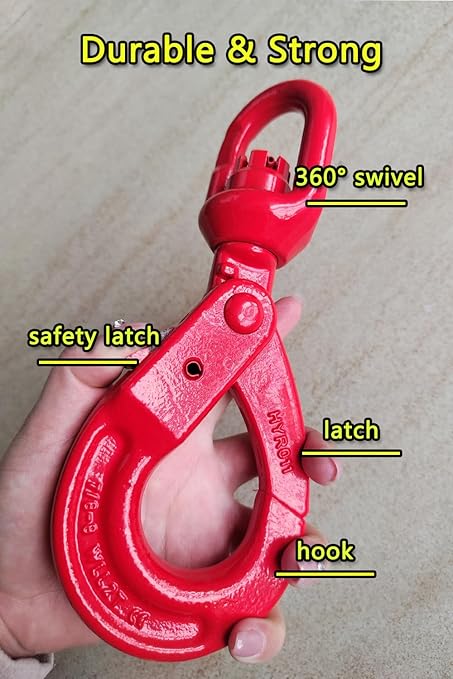 Heavy Duty Swivel Lifting Hook - 4410 lbs Capacity - Hoist Hook Sling for Heavy Cargo