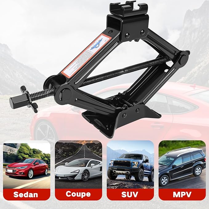 Scissor Car Jack 1.5Ton（3306lbs） Tire Changing Kit with Lug Wrench - Emergency Kit for Car, SUV, MPV