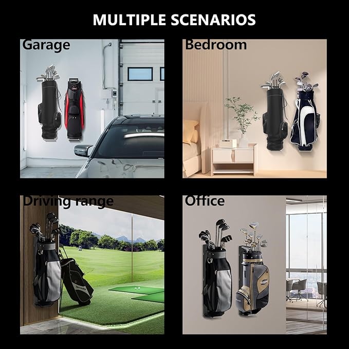 Wall Mount Golf Bag Storage Rack - Wall Mount Rack for Garage, Club Dock for Golfing Bag | Space Saving | Easy Install & Use