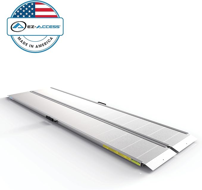 EZ-ACCESS Traverse 8 Foot Durable Aluminum Singlefold Edgeless Curbless Portable Folding Car Loading Ramp with Carrrying Handles, Silver