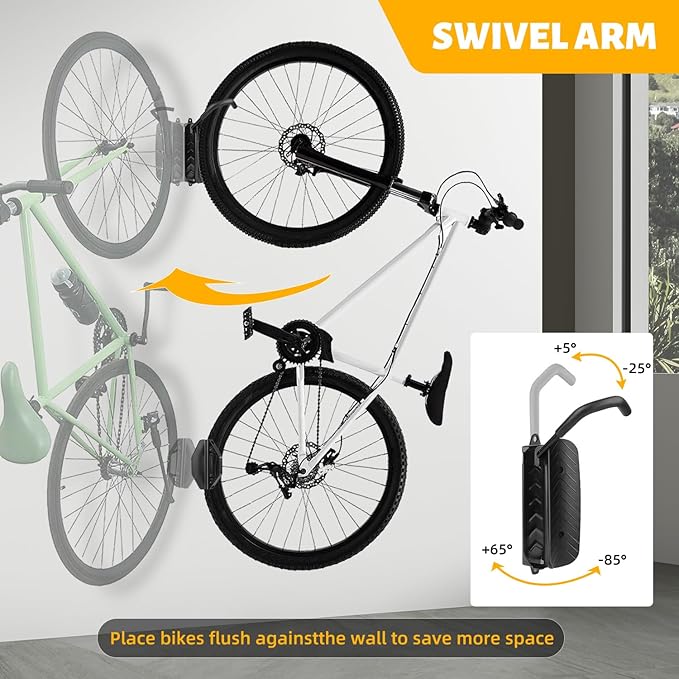 Bike Rack Wall Mount, Garage Wall Bike Rack, Vertical Bike Rack Holds Up to 66lbs, Garage Space Saving Sturdy Wall Bike Rack,Bike Hanger for MTB, Road, eBike, Easy to Install
