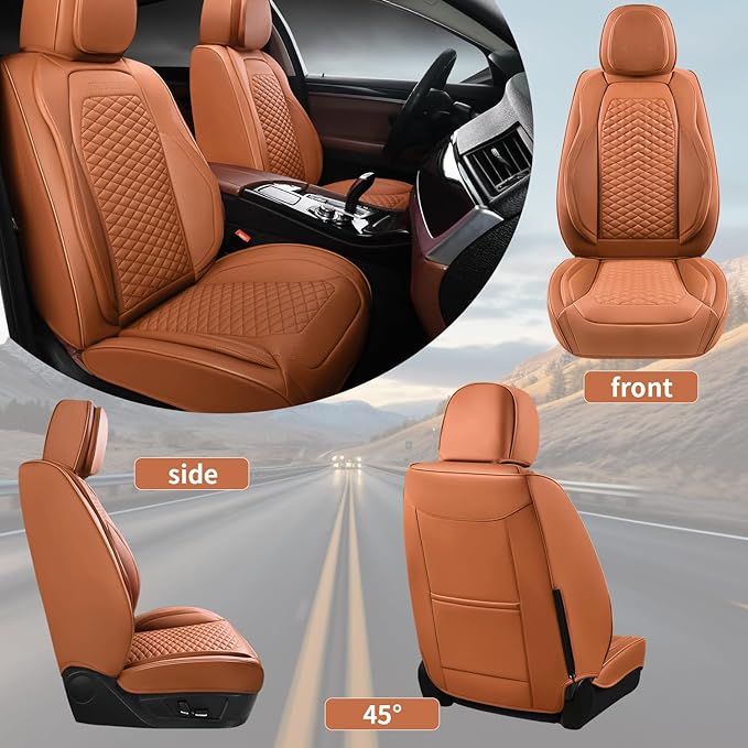 2 Packs Car Seat Covers Leather Car Seat Covers Universal Seat Covers for Car, SUV,Truck (Brown)