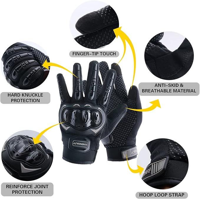 Motorcycle Gloves Touch Screen Full Finger Riding Gloves Knuckle Protection for Men and Women for Dirt Riding, Road Racing, Cycling, Climbing Work Outdoor Sports