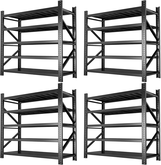 Metal Garage Shelving Heavy Duty, 5-Tier Adjustable Wire Storage Garage Shelves, 8000 LBS Loads Industrial Shelving Units for Garages, Warehouses, Kitchen, Black, 59" W x 24" D x 71" H,4 Pack