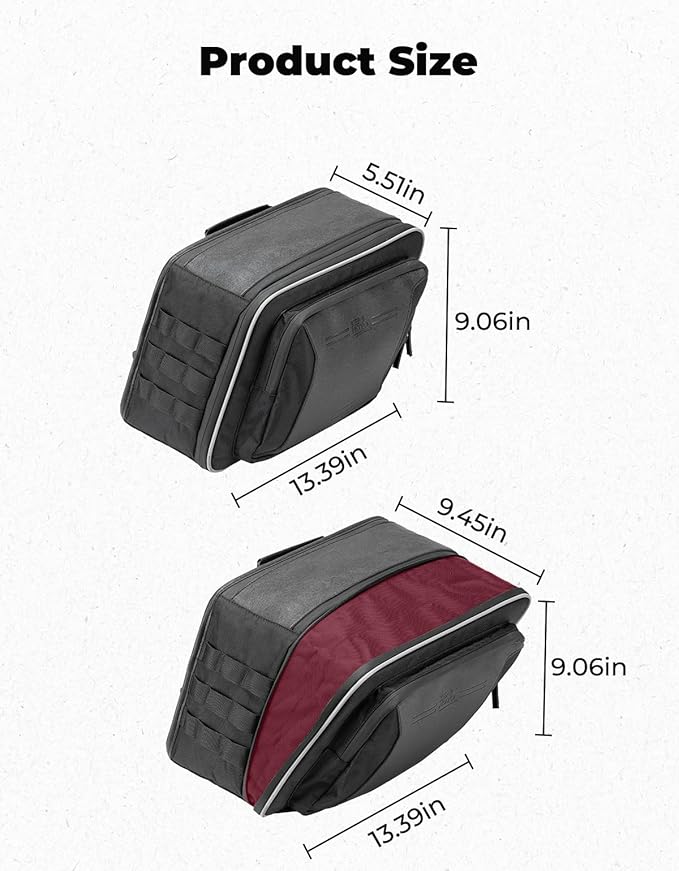 KEMIMOTO Motorcycle Saddlebags Expandable 22-30L (11-15Lx2) with Quick-Release Brackets PU Leather Handbag Waterproof with Rain Cover Compatible with Dyna Softail Cruiser Rebel Vulcan