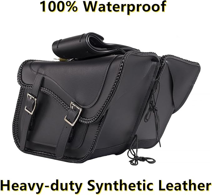 GARGOYLE BELLS Motorcycle Saddle Bags Leather Motorcycle Luggage Bag with Gun Holsters For Softails Sportsters and Choppers Tool Bags For Motorcycle (Black PVC-Style 2, 14" x 8" x 11")