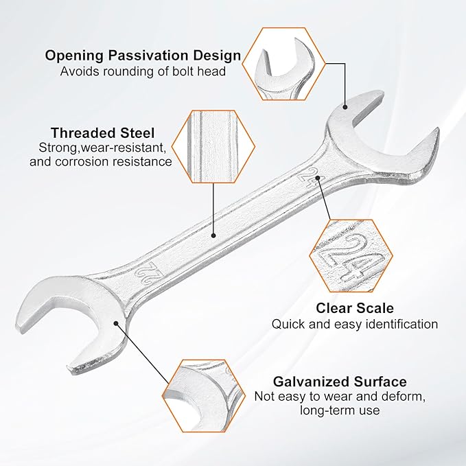 HARFINGTON Double Open End Wrench 22mm x 24mm Metric 15 Degree Offset Angle Small Flat Head Wrench Galvanizing Open Ended Spanner for Automotive Repair Furniture Assembly