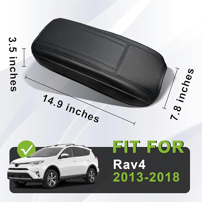 Muslogy Center Console Armrest Cover Compatible with Toyota RAV4 2013-2018 Comfort Armrest Pad Arm Rest Cushion Vegan Leather Protector Regular Thick