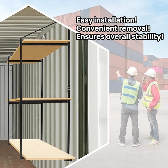 2 Pack Shipping Container Shelving Shelf Capacity up to 1100 lbs, 3 Tiers Shipping Container Hanging Bracket Shelf Rack Shipping Container Accessories for Cargo Storage