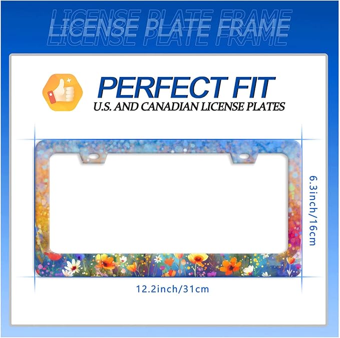 Abstract Floral License Plate Frame Watercolor Flowers License Plate Stainless Steel Funny License Plate Holder for Women Colorful Car Accessories Decoration 12.3" x 6.3"