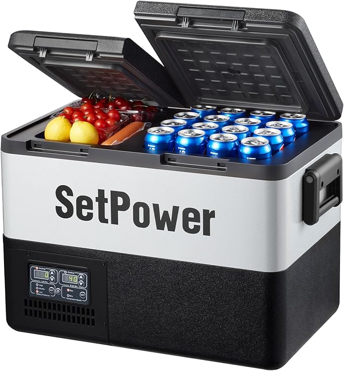 Setpower PT35 Car Refrigerator with AC Adapter,35L Dual Zone Portable Freezer,12 Volt Refrigerator Electric Cooler for Car camping, RV,Truck,Vehicles,Travel and Home Use,12/24V DC & 110/240V AC,0℉-50℉