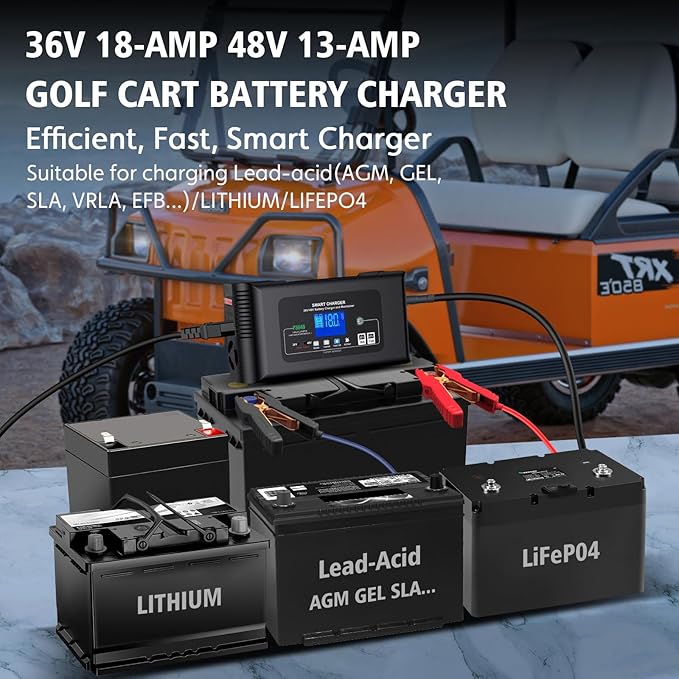 Golf Cart Battery Charger 36V 18A and 48V 13A Trickle Charger,36 Volt Golf Cart Charger,for EZGO TXT Text with Powerwise,Lithium, LiFePO4, Lead-Acid AGM/Gel/SLA..Battery Chargers,D Style Plug