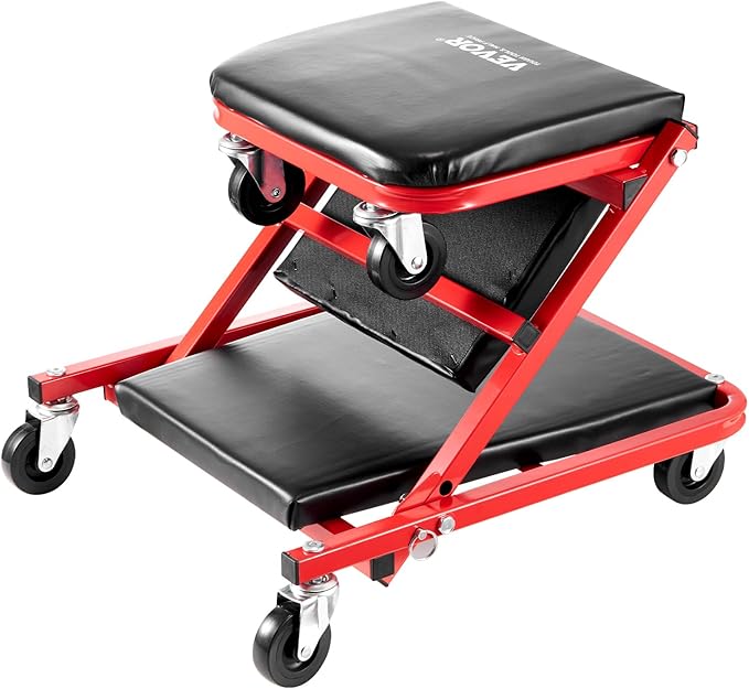 VEVOR Foldable Z Garage Creeper, 36 in, 300 lbs Load Capacity Rolling Folding Mechanic Creeper Stool, with 6 Wheels Tool Tray Padded Seat Steel Frame, Lay Down or Sit Chair for Garage Shop or Home