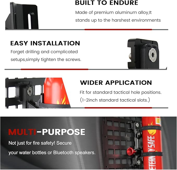 MOLLE Panel Fire Extinguisher Mount Kit-Quick Release Car Fire Extinguisher Mount Bracket for 1-2in Tactical Rigid MOLLE Panel Holes.Fire Extinguisher Holder Fits MOLLE Panels Accessories for Vehicle.