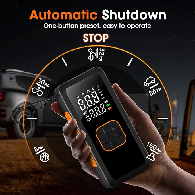Tire Inflator Portable Air Compressor, 5X Faster Portable Air Pump for Car Tires, 150PSI Cordless Travel Air Pump with Digital Pressure Gauge for Cars, Bike & Motorcycle Tires, Ball