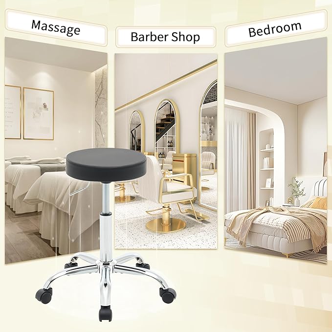 Tatto Rolling Chair, Height Adjustable Backless Chair for Desk 19.5’’-26.6’’,Black Salon Stool(Black)