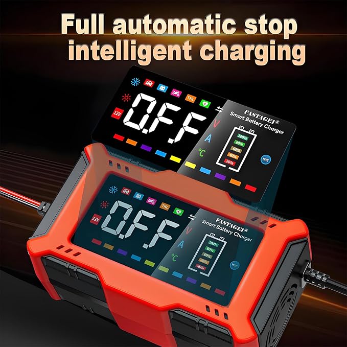LiFePO4/Lead Acid Battery Charger Smart Battery Trickle Charger 12V 6A Automotive Battery Maintainer Desulfator Temp Compensation for Car Truck Motorcycle Lawn Mower Marine RV