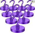 MIKEDE Magnetic Hooks,150LB Heavy Duty Magnets with Hook for Fridge, Strong Magnets Neodymium Industrial Hooks for Hanging, Magnetic Hanger for Toolbox, Cruise(Purple, 10 Pack)