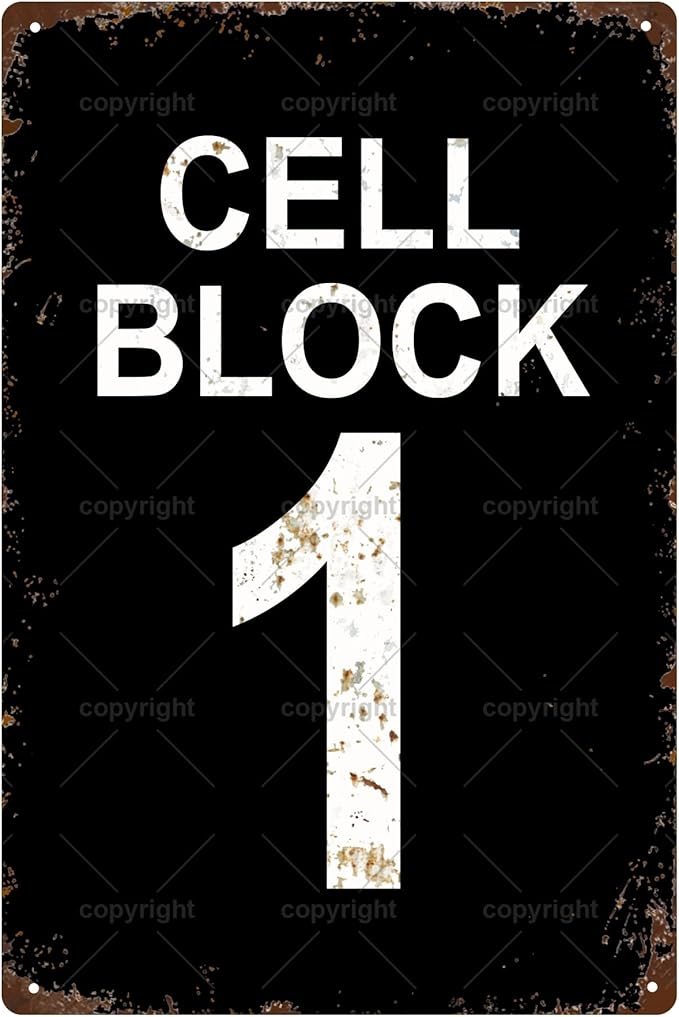 Cell Block 1 Space Vintage Metal Tin Sign Bar Cafe Garage Cave Home Room Wall Bathroom Farmhouse Garden Porch Patio Decor, 12 x 8 Inch