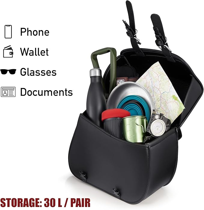 Nomad Leather Motorcycle Saddlebags Large Quick-Easy Universal Fit Throw Over Saddle Bags Cruiser Biker Side Bags (Black)