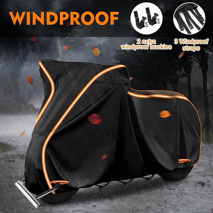 420D Motorcycle Cover for Honda Rebel 250 300 500 1100 Shadow 600 750 1100 / Vtx 1300 1800 / Fury / VT750,Outdoor Bike Cover Windproof Heavy Duty Waterproof Protection