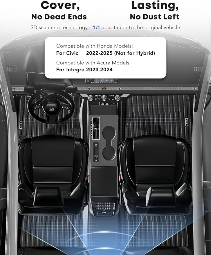 YHTAUTO Floor Mats Fit for Honda Civic 2025-2022, Acura Integra 2025-2023 (Rear Seats with or Wthout USB Ports), All Weather Car Floor Liners TPE Custom Fit Odorless Non-Slip
