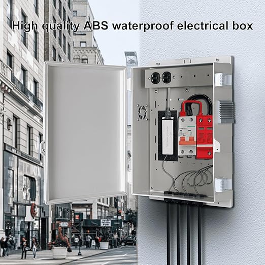 Outdoor Electrical Junction Box with High Power Outlet, ABS Water Resistant Enclosure with Internal Mounting Panel & Hinged Cover (16" H* 12" L* 4" W)