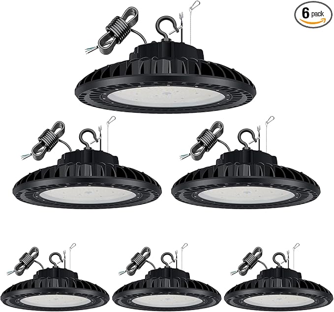 6 Pack 300W LED High Bay Light, UL&DLC Listed 41000LM Dimmable UFO High Bay LED Lights for Warehouse, 5000K Daylight IP65 Waterproof Commercial Bay Lighting 𝐀𝐂𝟏𝟎𝟎-𝟐𝟕𝟕𝐕