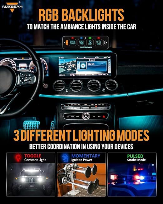 Auxbeam 4 Gang Slim Switch Panel Bluetooth RGB AS-400 with APP&Remote Control Toggle Momentary Pulsed Switch Pod Off Backlight for Truck Offroad UTV ATV Car Marine 12-24V Waterproof, 2 Years Warranty