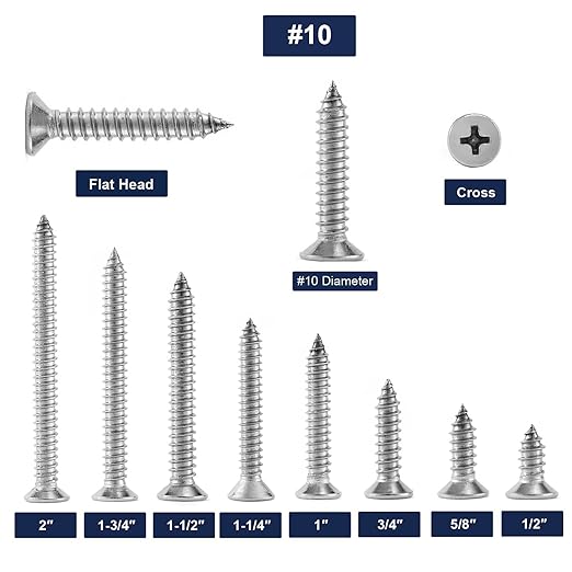 #10 x 3/4" Wood Screw 100Pcs 18-8 (304) Stainless Steel Screws Flat Head Phillips Fast Self Tapping Drywall Screws by SG TZH