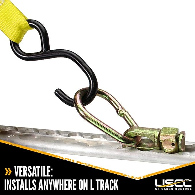 US Cargo Control Double Stud L Track Fittings with Pear Link (100-Pack), 5,000 Pounds Break Strength, Use with L Track Rails in Truck Bed or Trailer, Automatic Locking with Spring Release