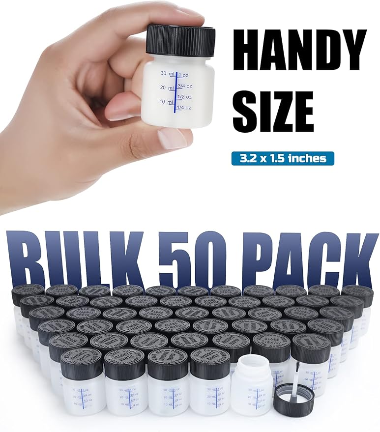 Lichamp Touch Up Paint Container, 50-Piece 1 oz Paint Touch Up Bottles with Brush, 1 Ounce (30ml) A150TP