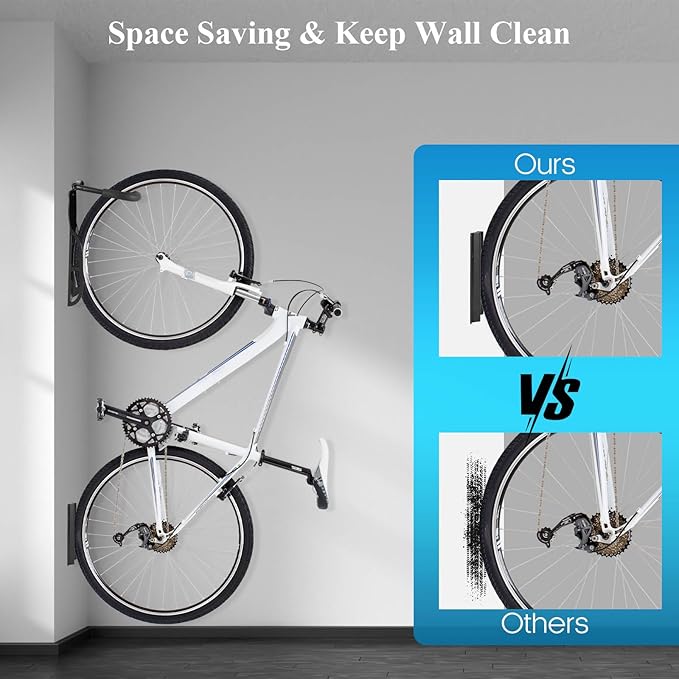 Garage Bike Rack Wall Mount, Bike Hanger Hooks, Heavy Duty Vertical Bicycle Storage System for Indoor, Mountain MTB and Road Bikes, Holds up to 65 lbs with Screws, 4 Pack