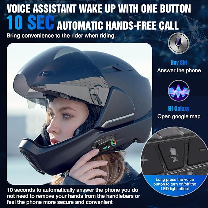 FEYA Motorcycle Helmet Speakers High Battery Life Helmet Headphone IPX6 Automatic Answer/Call Music Control/Intelligent Noise/Wake up Siri, 2 Different Types of Mic - Compatible with All Helmets