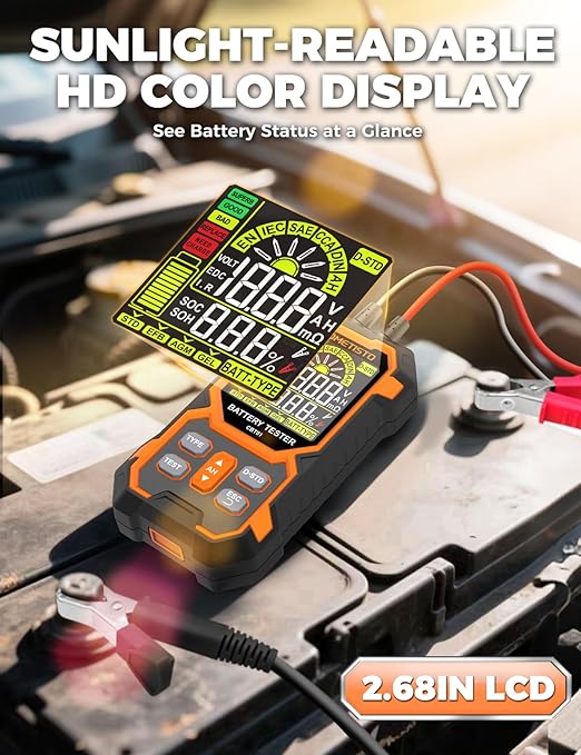 12V 24V Car Battery Tester, POROMETISTO CBT01 Automotive Battery Checker, Auto Battery Voltage Internal Resistance Tester, Battery Analyzer Tester for Car Truck Motorcycle SUV Boat ATVs RVs