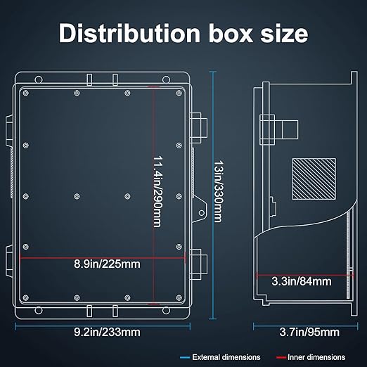 Outdoor Electrical Junction Box, ABS Water Resistant Enclosure with Internal Mounting Panel & Hinged Cover (13" H* 9.2" L* 3.7" W)